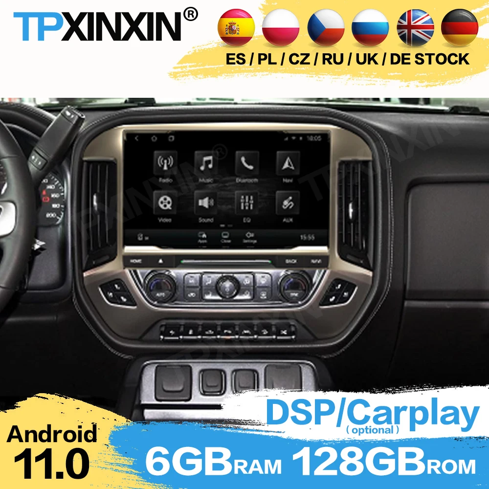 

13.6 inch Vertical Tesla PX6 Android 11 128GB Car Radio Player For GMC SIERRA 2014 - 2019 Auto GPS Navigation DSP Carplay