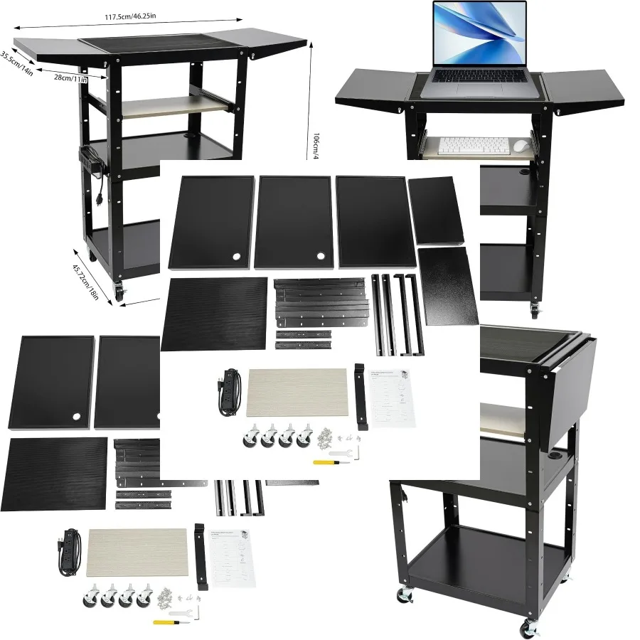 Steel AV Cart with Wheels, AV Presentation Cart Stand, Rolling Projector Cart with Height Adjustable Shelf, Rolling Storage Car