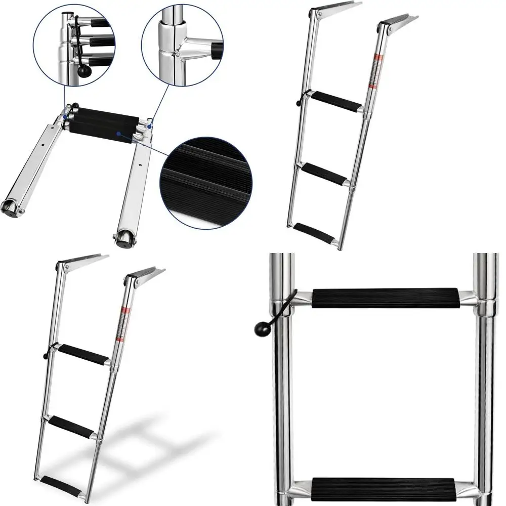 

Telescopic Stainless Steel Folding Boat Ladder with 3-Step White Plastic Tread, Over Platform Mount (Black)