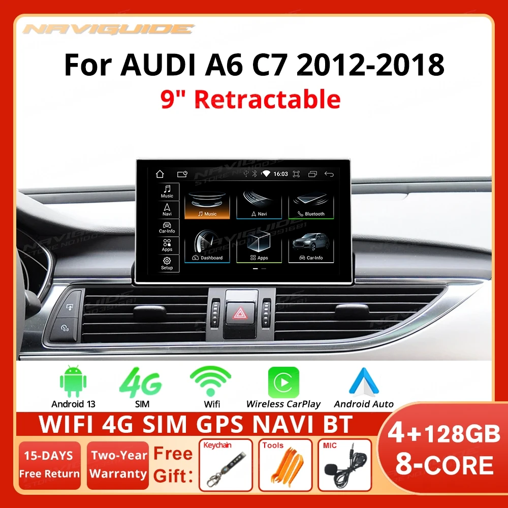 NAVIGUIDE Android 13 9 inch 8 Core For Audi A6 C7 2012-2018 LHD Wireless Carplay Android Auto Car Multimedia Smart car systems