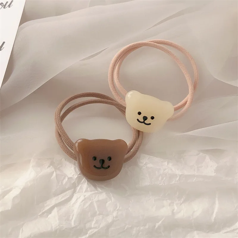 1/2pcs-Transparent little bear hair tie cute hair band for girls cute smiling bear elastic band