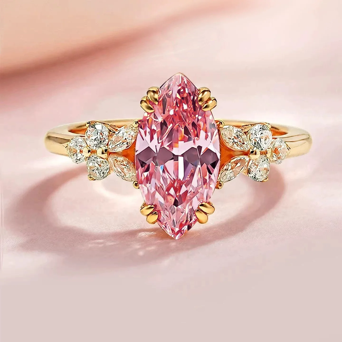 Light luxury girl pink ice flower ring, women's high carbon diamond can be used as a wedding ring ring
