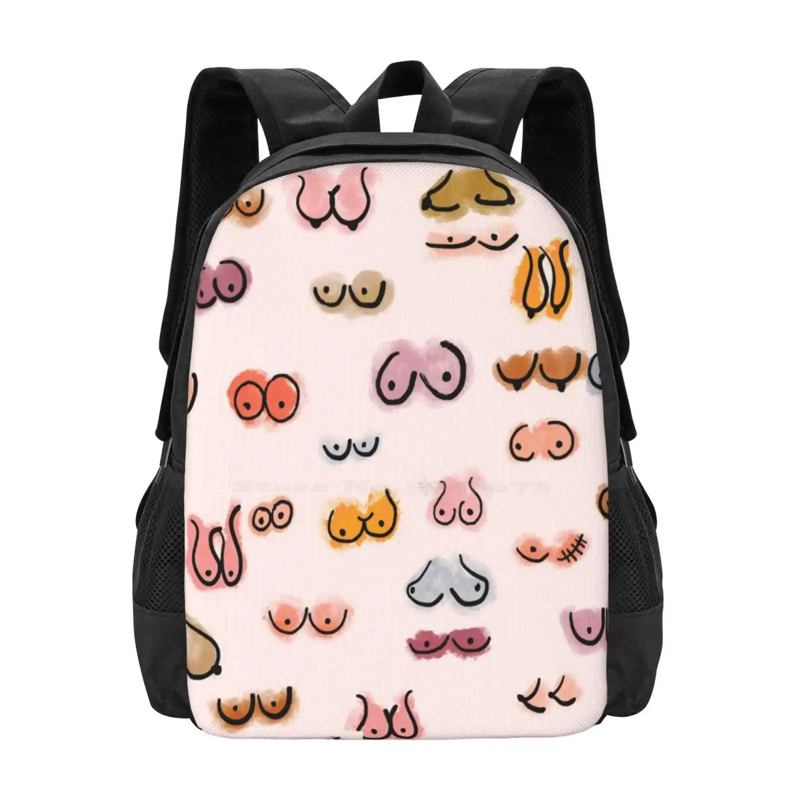 Boobies Watercolor Pattern Design Bag Student's Backpack Boobs Humor Pattern Spring Woman Fight Breast Cancer Proud Pastel