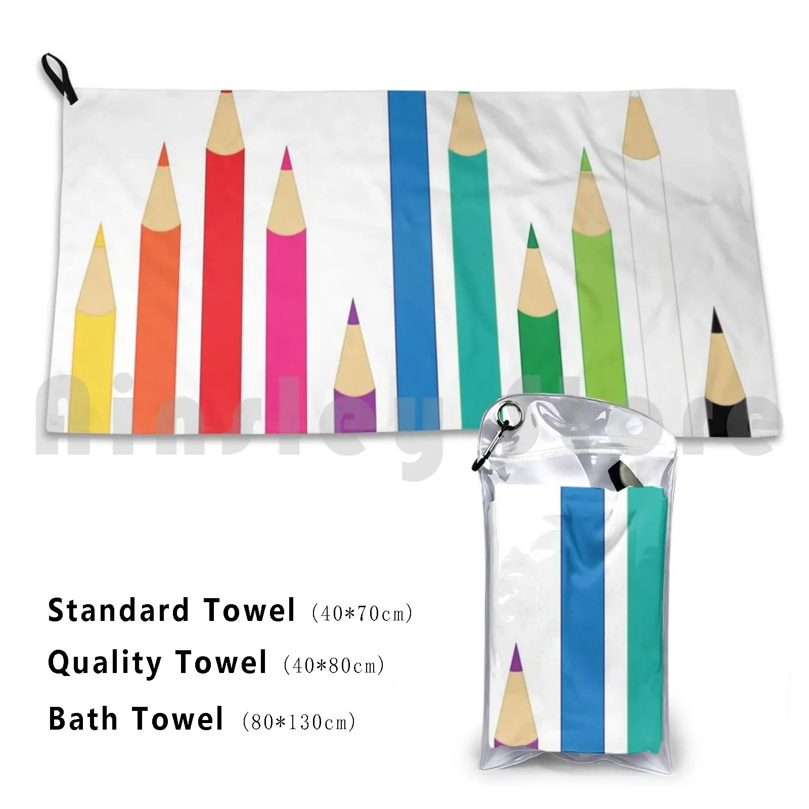 Colored Pencils Custom Towel Bath Towel Pencils Colors Wood Coloring School Child DIY Sharpen Vector