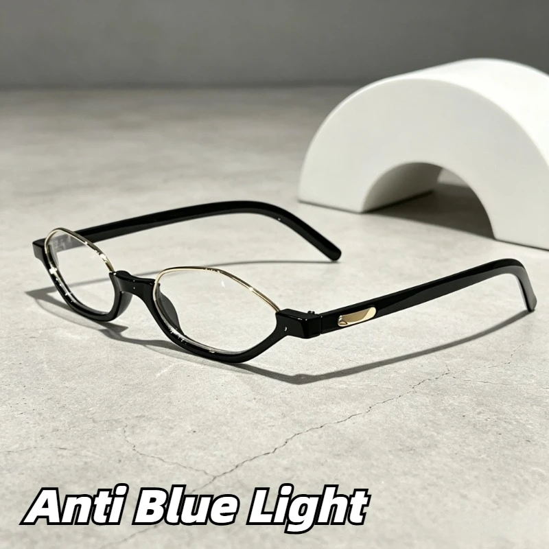 New Fashionable Semi-Rimmed Anti-Blue Light Glasses Retro Trendy Small Frame Ultra-Lightweight Non-Prescription Eyewear