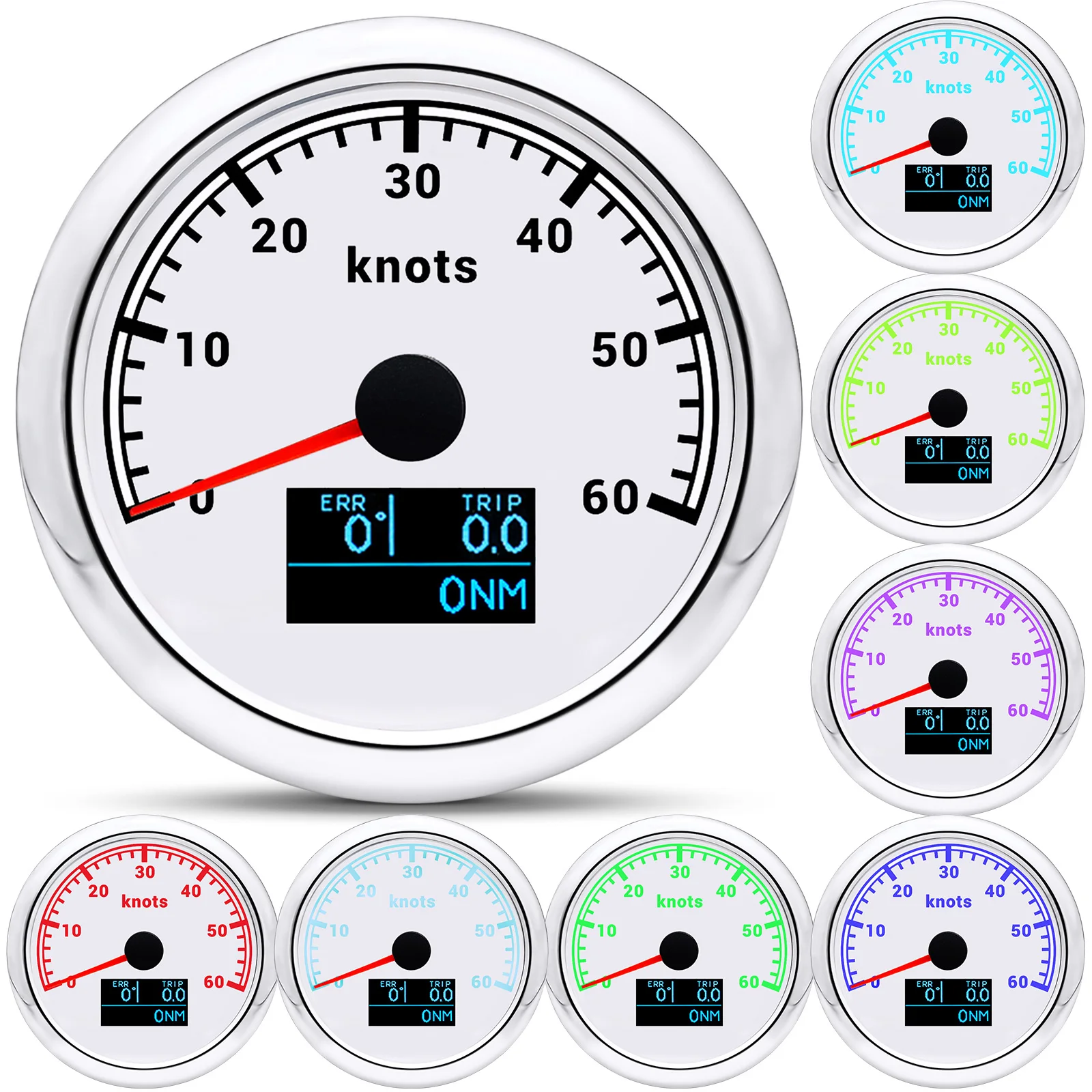 30Knots,60Knots Speed Meter COG TRIP ODO 7 Color LED 85mm GPS Speedometer Gauge with Antenna for Boat Yacht Waterproof Custom