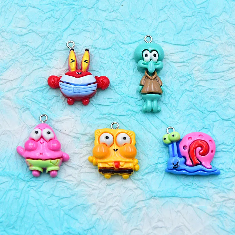 Disney Sponge Baby Resin Cartoon Bright Face Doll Pendant Simulation Big Star Keychain Pendant DIY Jewelry Accessories