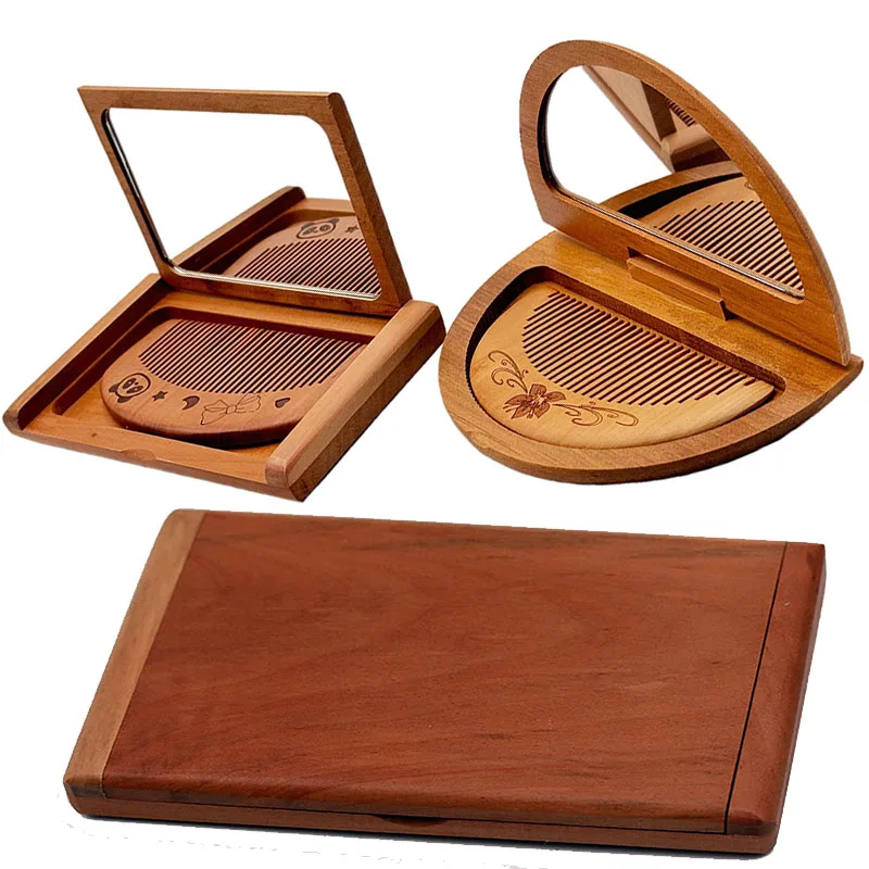 

1 шт. Деревянный набор 2-в-1: расческа и зеркало из персикового дерева, миниатюрное винтажное косметическое зеркало, прямоугольное портативное складное зеркало для девушек и женщин