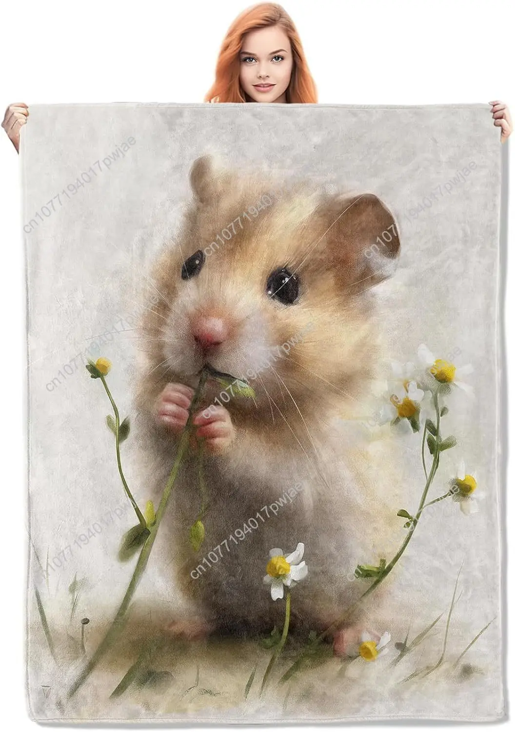 

Cute Hamster Blanket Anime Floral Flannel Throw Blankets Soft Warm Lightweight Cozy Plush Throws Bedroom Sofa Custom blankets