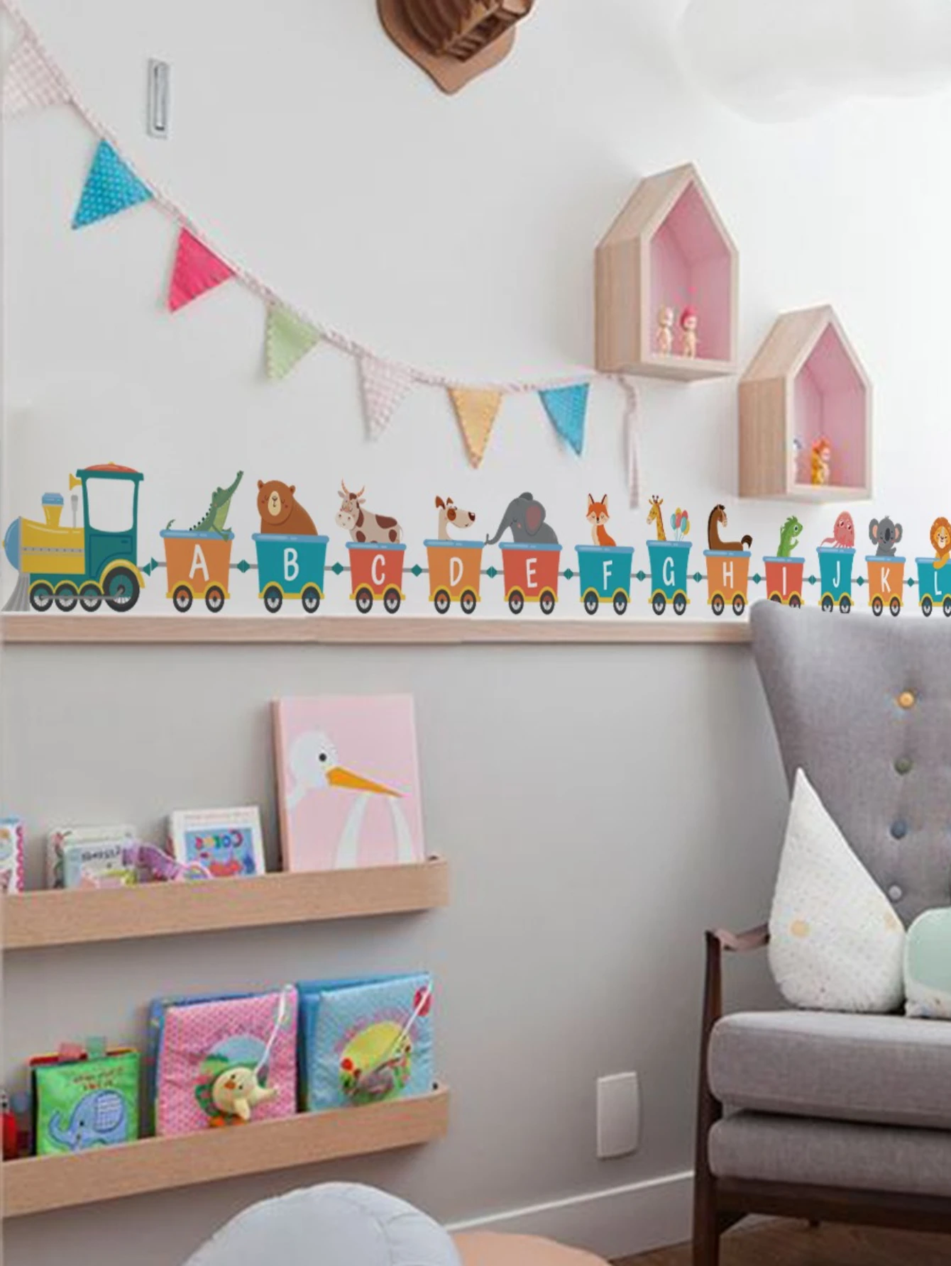 Dessin animé voiture Train 26 lettres Alphabet stickers muraux pour chambres d'enfants décor à la maison enfants autocollant mural chambre décoration accessoires
