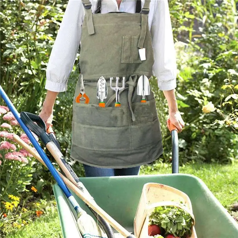 4X Artist Canvas Apron With Pockets Painting Apron Painter Adjustable Neck Strap Waist Ties Gardening Waxed Aprons-B51B