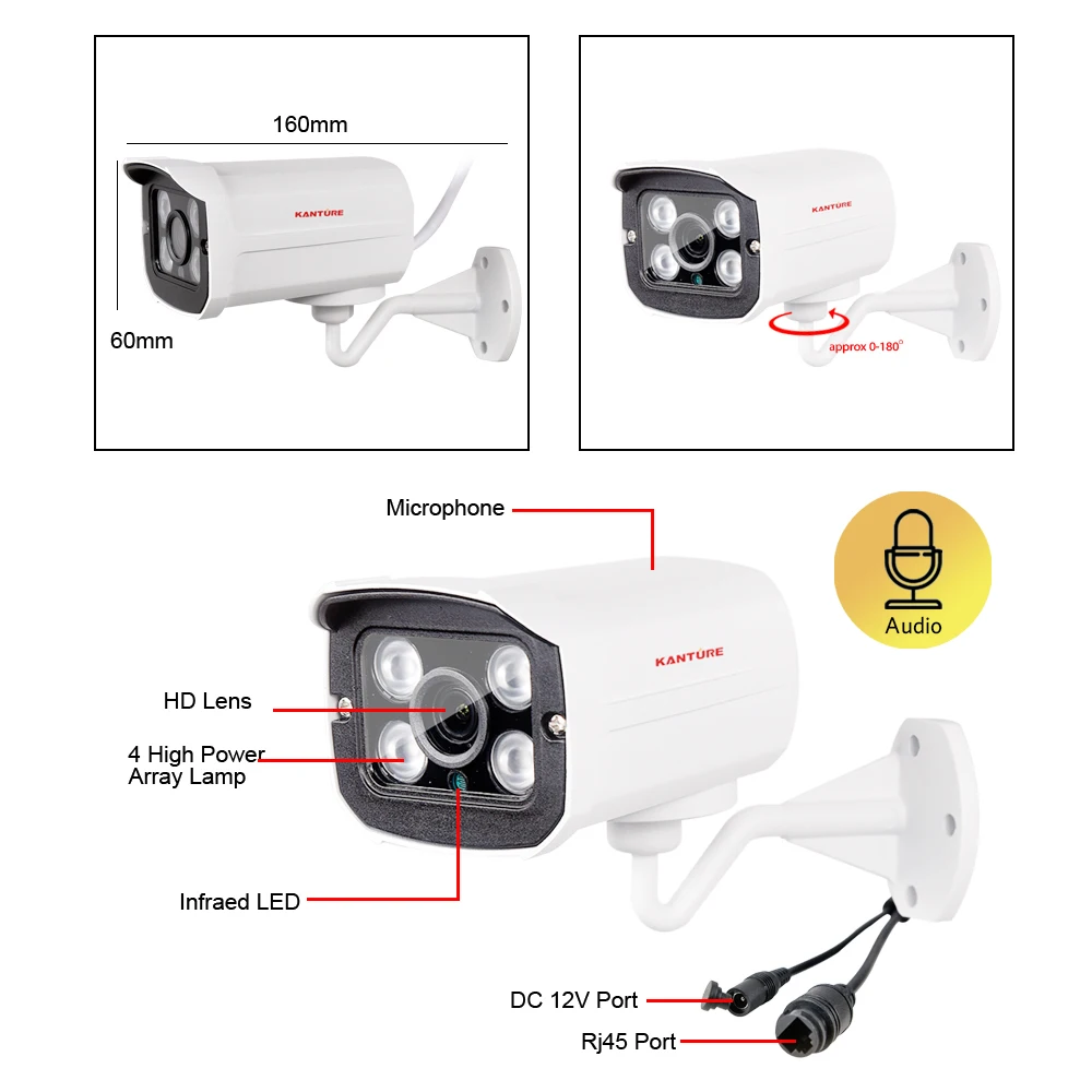 KANTURE-sistema de cámaras de seguridad 4K Ultra HD POE, Kit de cámara de visión nocturna, 32 canales, CCTV, NVR, Audio de 8MP, impermeable al aire libre, 30M