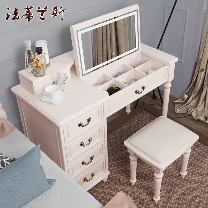 Pure solid wood installation-free American light luxury Internet celebrity flip mirror can be hidden dresser desk integrated dua