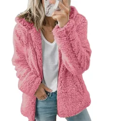 New Zipper Hooded Woolen Coat Woman Solid Fleece Jackets Cashmere Long Sleeved Loose Coats Female Winter Ladies Fashion Jacket