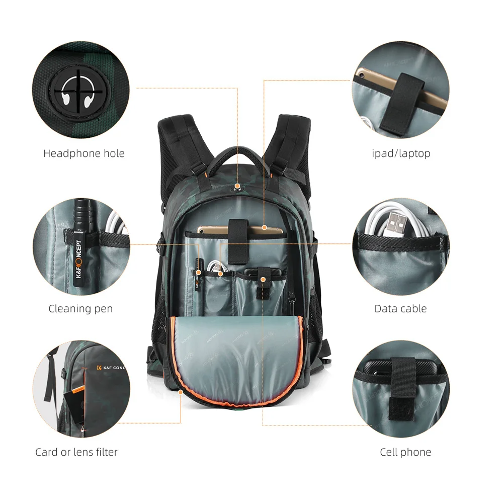 Imagem -05 - Concept Câmera Backpack Bolsas de Fotografia de Viagem Outdoor Grande Capacidade Expansível Impermeável 31x24x46cm 25l k & f