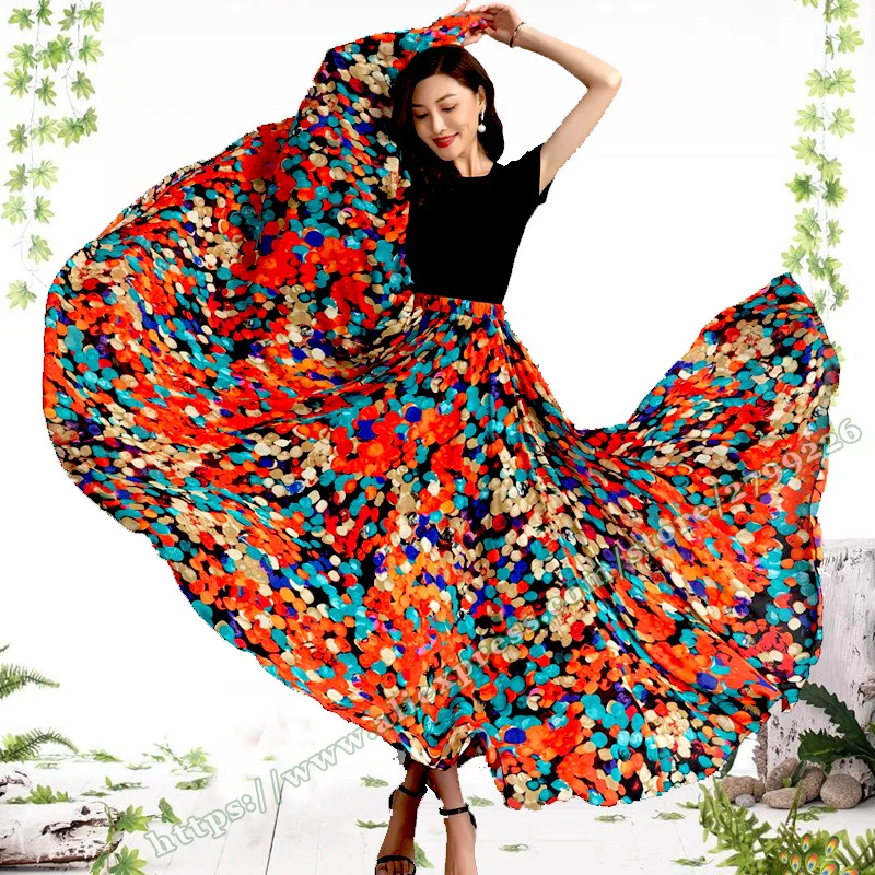 

2024 Fashion Polka Chiffon Big Hem Full Round Elegant Women's Long Skirt Summer dance Plus Size Maxi Skirts for Womens