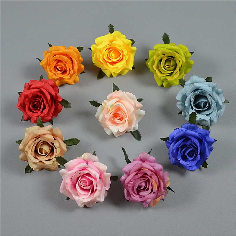 10pcs 7cm 14colors Artificial Rose Silk Flower Heads Decorative Flowers for diy Wedding Wall Arch Home Party Banquet Decoration