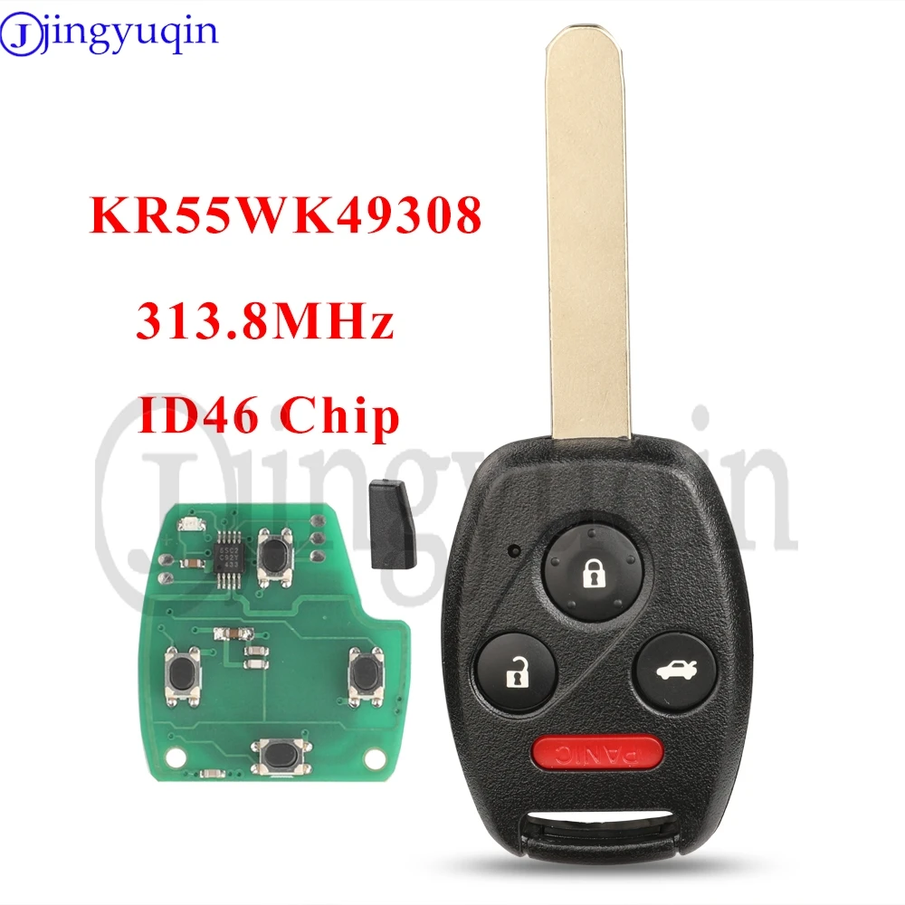 Jingyuqin 4-Tasten KR55WK49308 313,8 MHz ID46 Chip Fernbedienung Autoschlüssel für Honda Accord 2008 2009 2010 2011 2012 Steuerung
