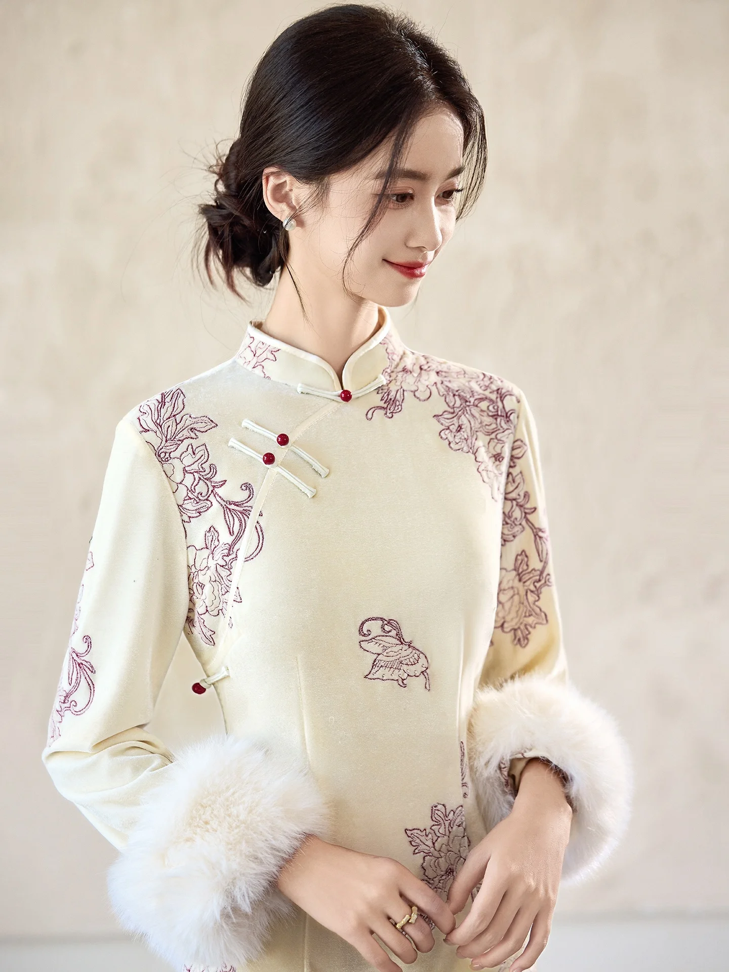 

Новый китайский Sle Long Sve, осень-зима, помолвка, элитный Ele, повседневная одежда, полиэстер, спандекс, ткань с низким разрезом