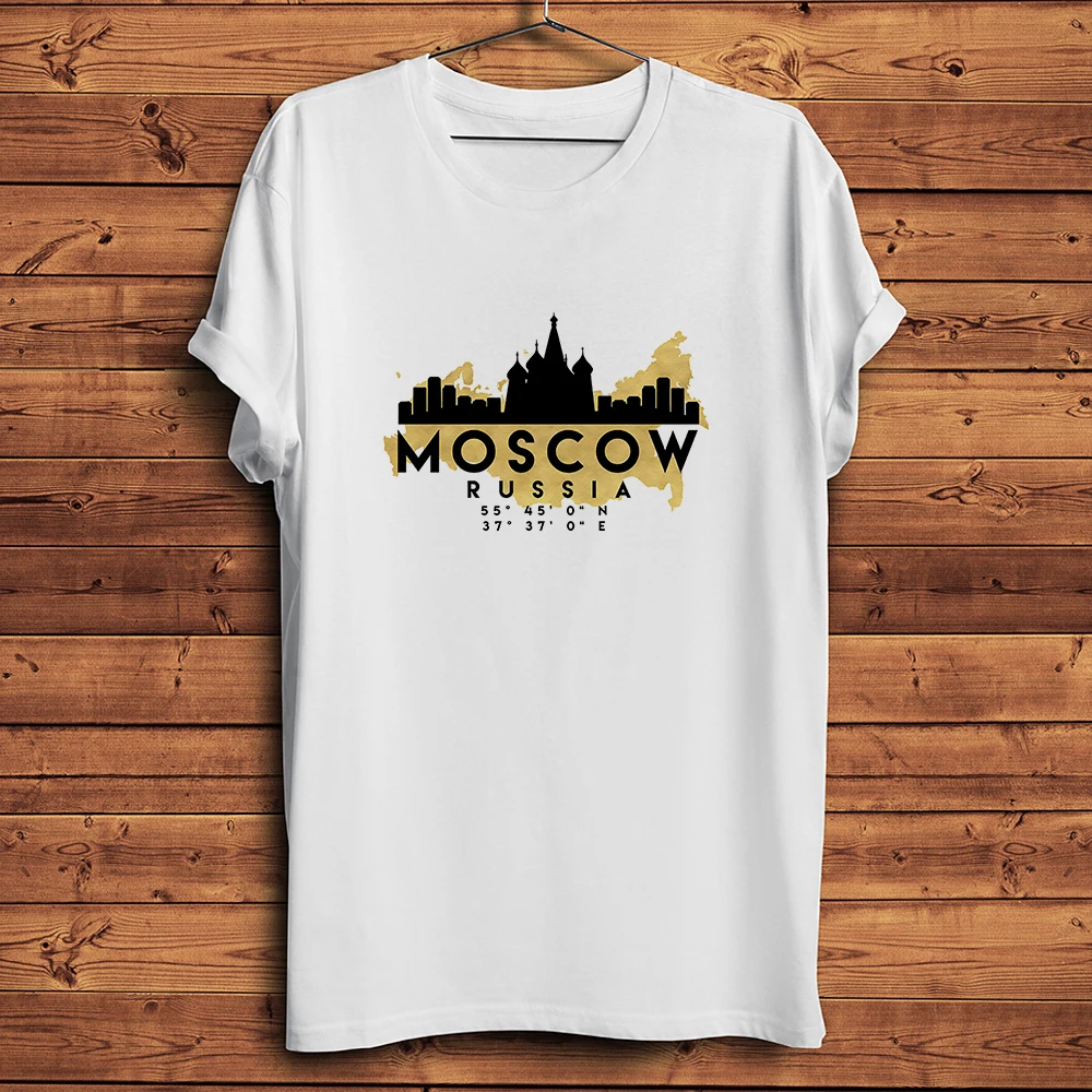 Russia Moscow Impression Coordinates Funny Russian TShirt Men,Short Sleeve O-neck Casual T-Shirt,Unisex Tee Breathable Print