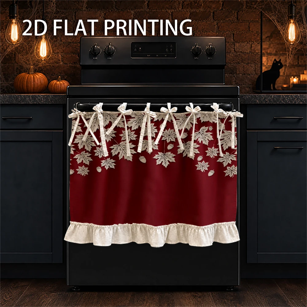 1PC Kitchen Curtain-Cabinet Curtain-Apron. Printed with white maple leaves and acorns. It is the perfect choice for Christmas de