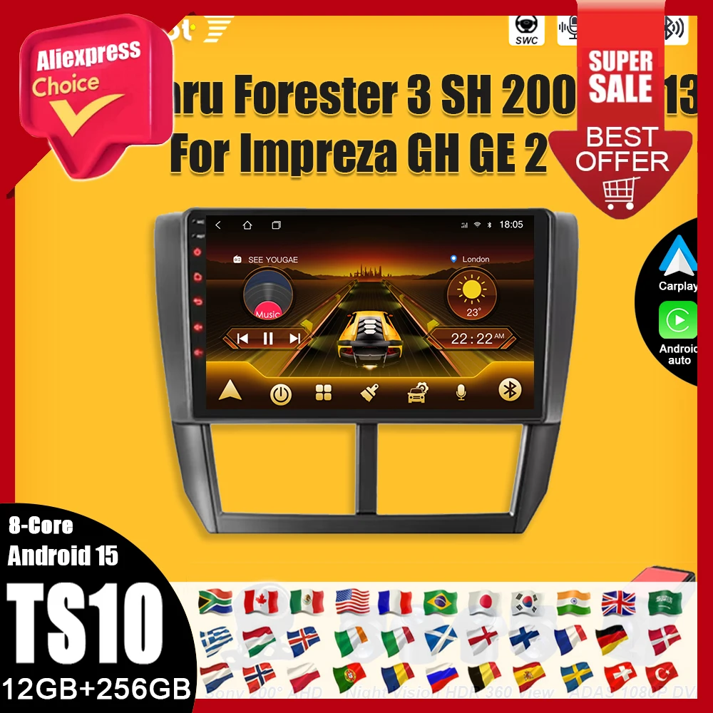 

Android 15 For Subaru Forester 3 SH 2007-2013 For Impreza GH GE 2 Car Radio Stereo Multimedia Player Navigation 8 Core 2din DSP