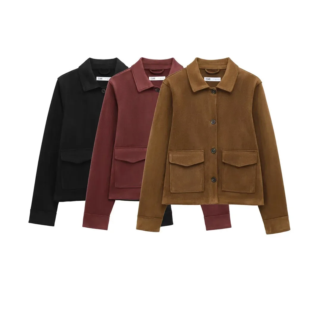 

Women's Long Sleeve Faux Velvet Jacket Stand Collar Independent Station Style 4344622 Quality Texture Effect Outerwear