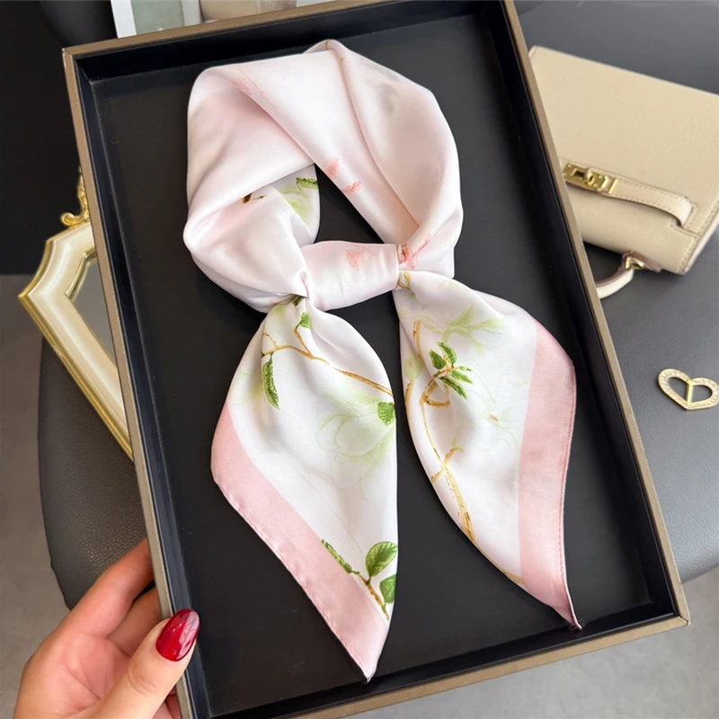 

Spring romantic flower print simulated silk scarf square scarf high-end shawl versatile neck small square scarf headscarf scarf