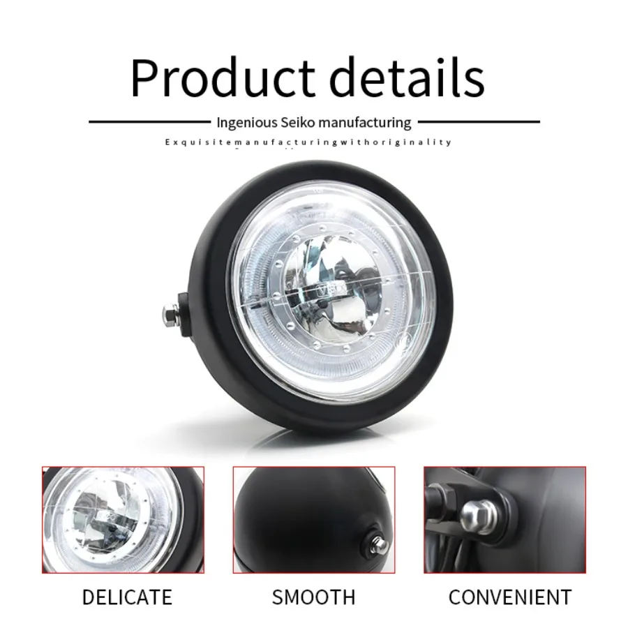 Motorbike Modified Accessories Headlamp 6.5 Inch 12V for CG125 Retro Angel Eye Bike Headlight Motorcycle Led Lights