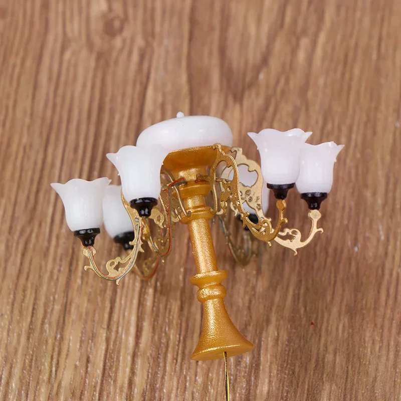 Casa de bonecas em miniatura lâmpada do teto luz parede lâmpada mesa mini iluminação led decoração para casa boneca móveis brinquedo pode ser brilhante