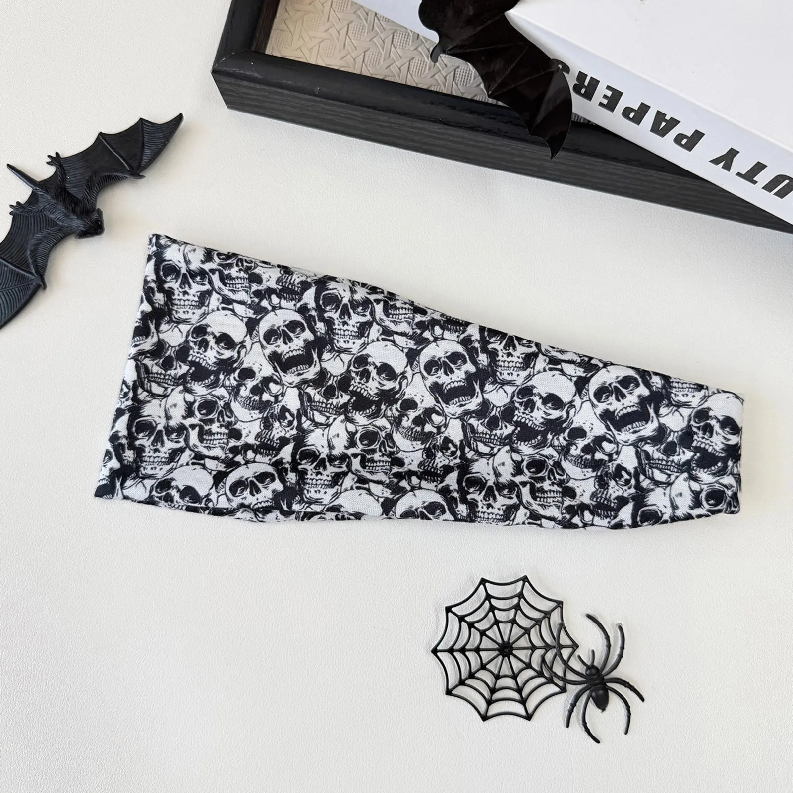 1 Pack Headband Polyester Spandex for Halloween Party Pumpkin Skull Print Wide Sports Hair Wrap Non Slip Yoga Fitness Gear