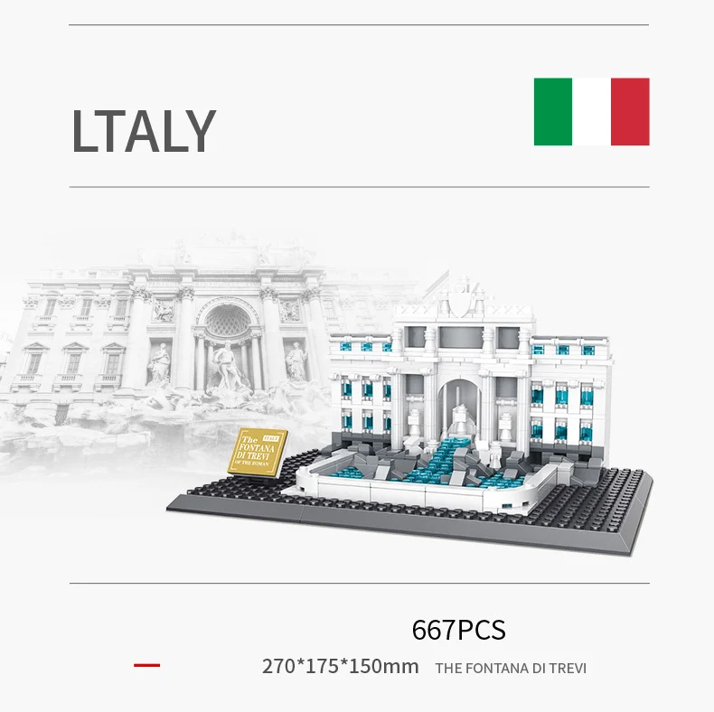 Costruzione creativa famosa in tutto il mondo architettura del punto di riferimento italia roma Fontana di Fontana assemblare giocattoli in mattoni modello