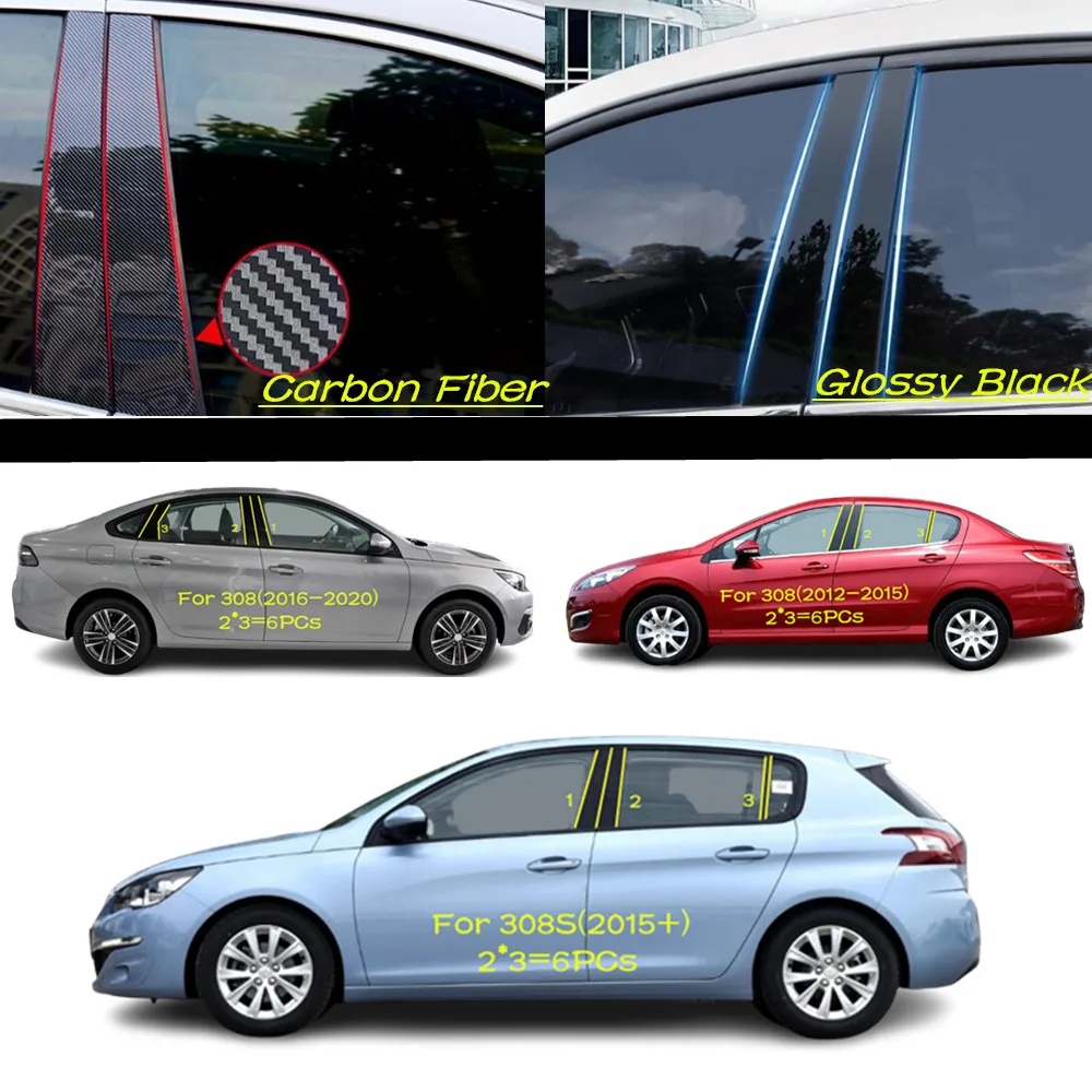 

Car PC Material Pillar Post Cover Door Trim Window Molding Sticker Plate Accessories For Peugeot 308 308S 2012-2015 2016-2020