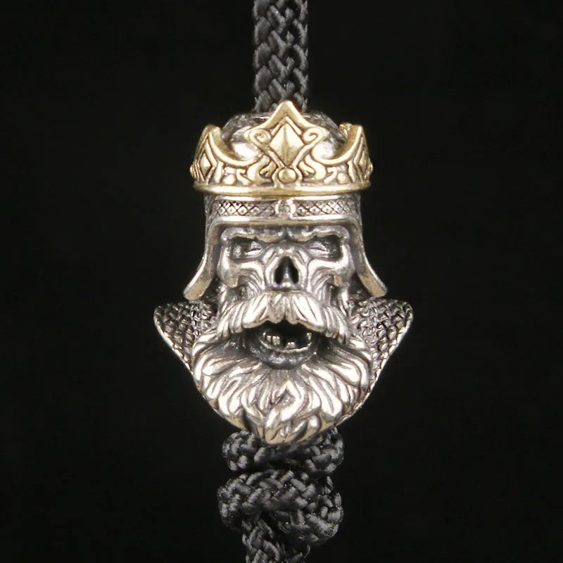 Pure Copper Two-tone Crown King EDC Knife Pendant Retro Rope Charm Braided Spacer Bead Pendant Keychain Ornament DIY Accessories