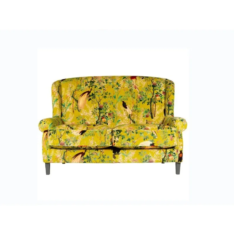 French retro yellow pattern high back sofa