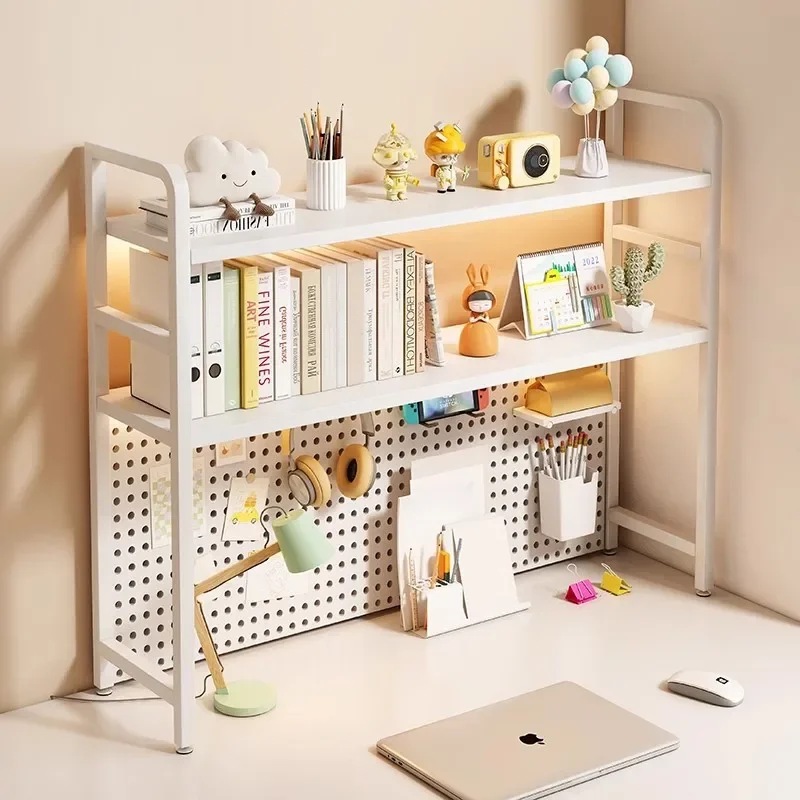 Bookshelf Desktop Shelf Student Learning Desk with Hole Board Storage Rack Computer Desk Multi-layer Wrought Iron Rack