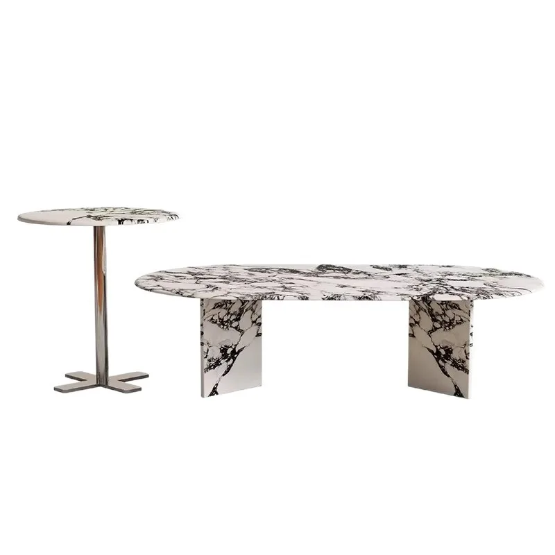 YJQ French natural marble round coffee table style retro living room home coffee table modern furniture