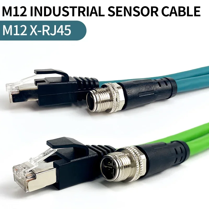 M12 8Pin X-encoded Male to RJ45 Industrial Ethernet Connector Line Gigabit Data Transmission Network Cable 8P X-type Coding Wire