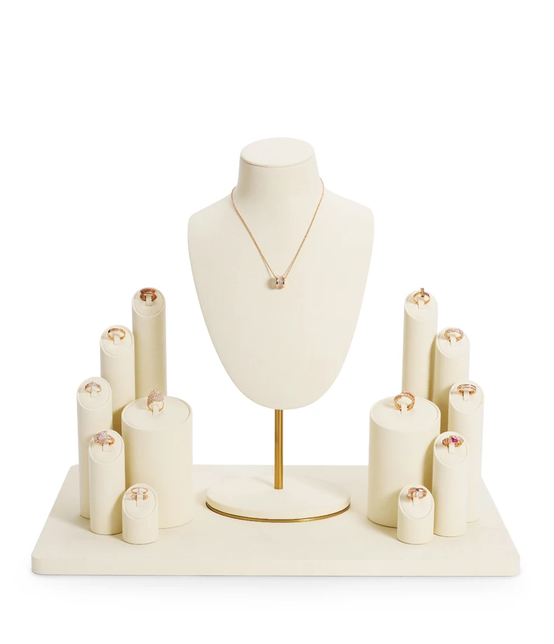 Oirlv Schwarzes Mikrofaser-Schmuckdisplay-Set mit Metall-Schmuckvitrine für Halsketten, Ohrringe und Armreifen – Detail 7