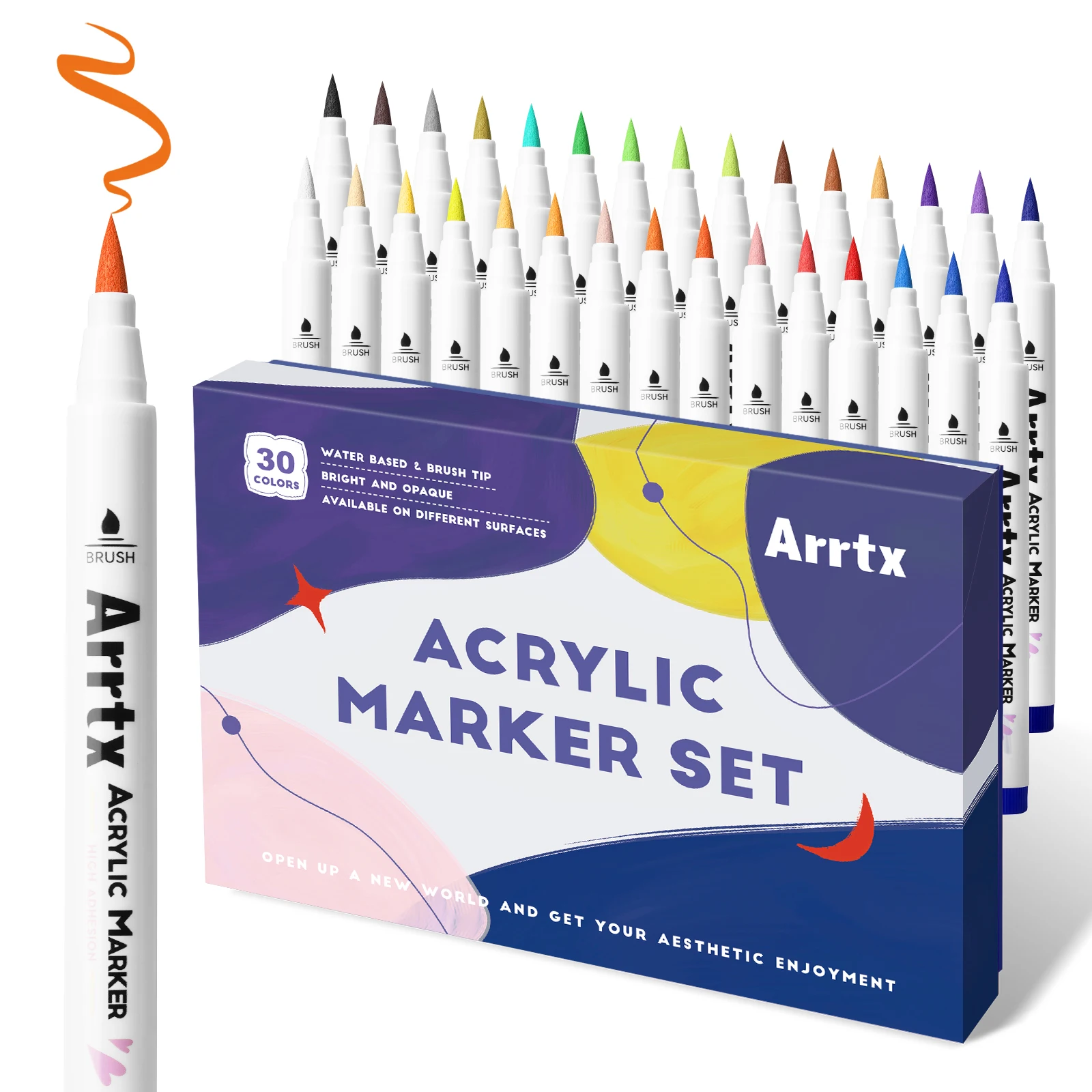 Arrtx-Stylos de peinture acrylique à pointe extra fine, marqueurs de peinture rupestre, céramique, verre, toile, tasse, bois, œuf de Pâques, 30 couleurs