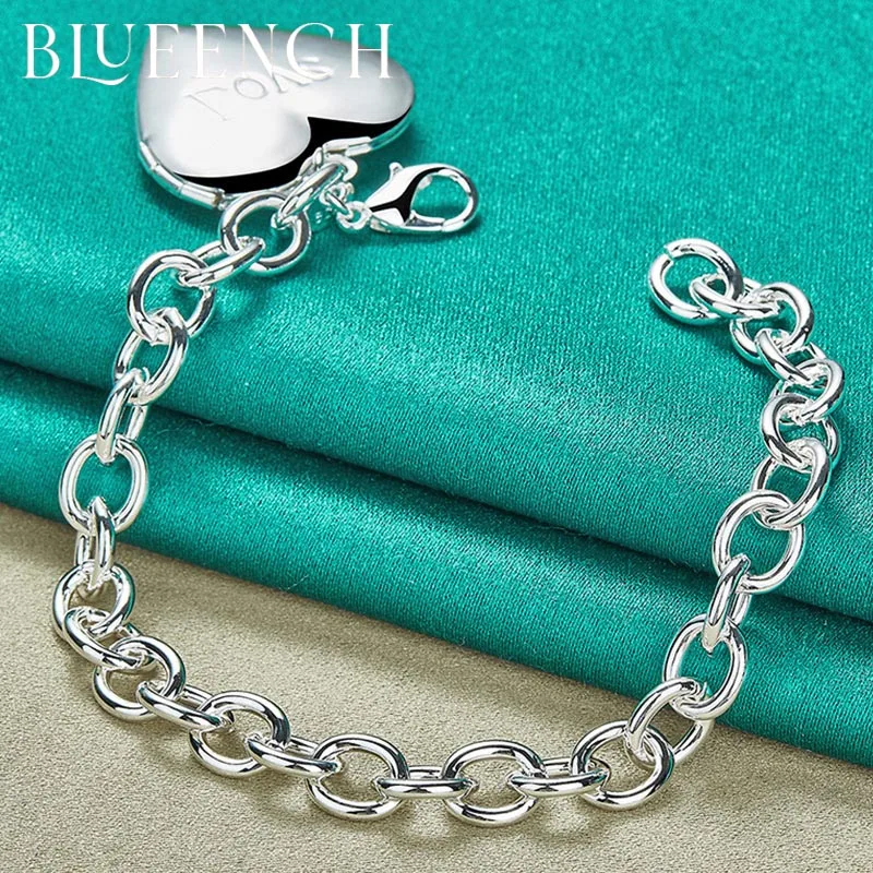 

Blueench 925 Sterling Silver Stereo Heart Peach Lettering Pendant Bracelet for Women Proposal Marriage Romantic Fashion Jewelry