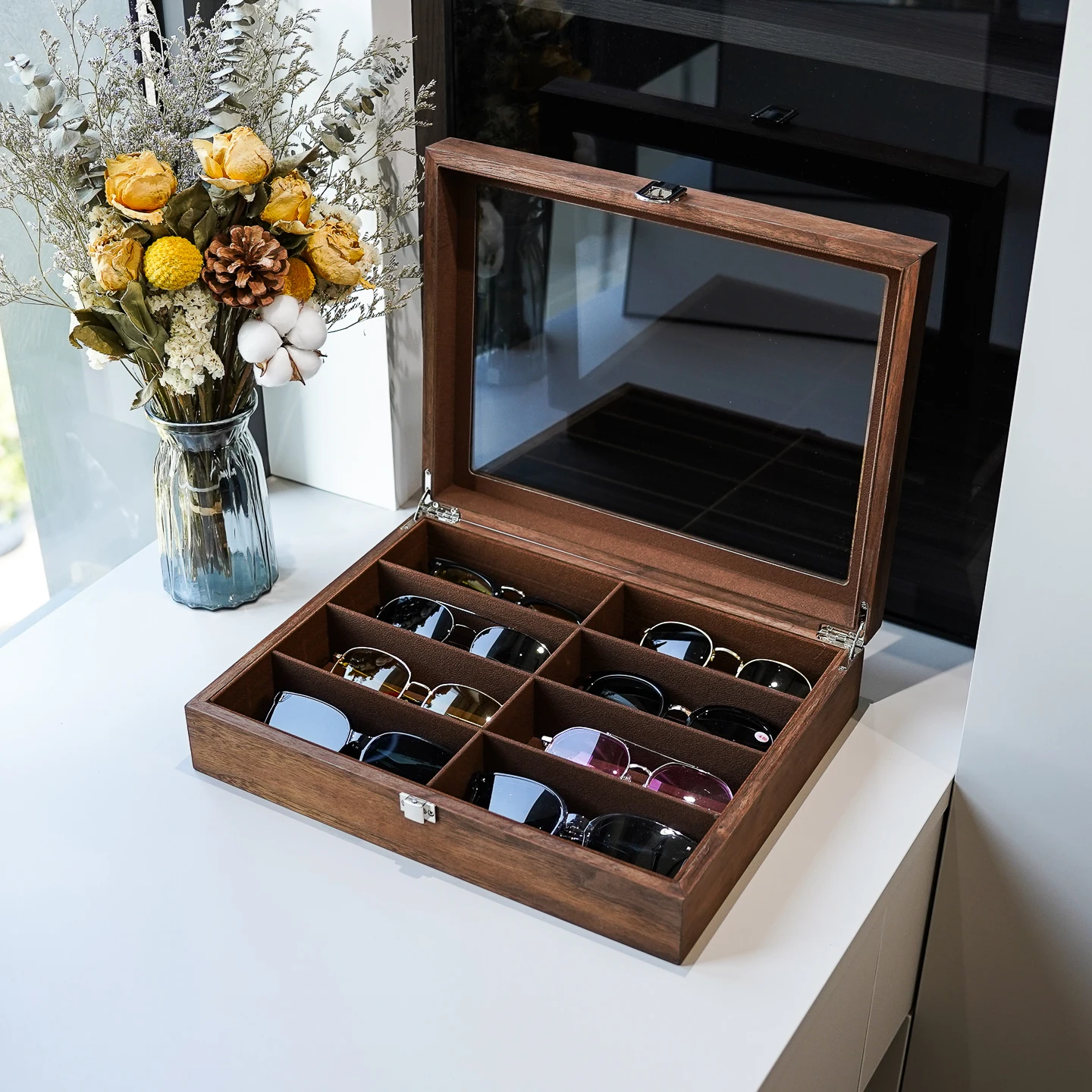 large-capacity-wooden-eyeglass-storage-box-8-compartments-counter-top-display-case-dustproof-sunglasses-organizer-home-use