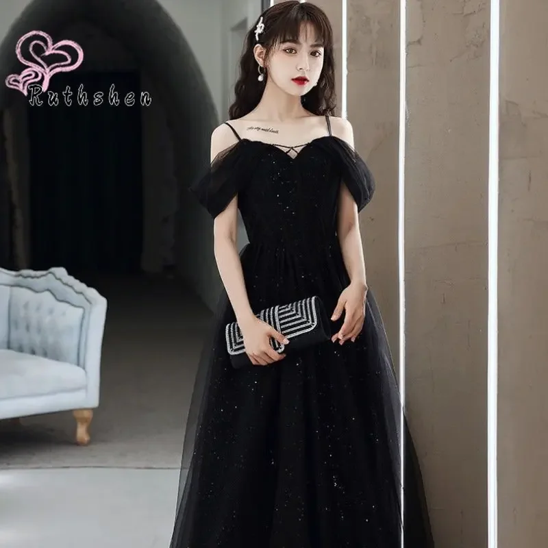 

Customized Fashion Black Prom Dresses Off The Shoulder Vestido Tull Mujer Long Formal Party Evening Women Vestidos De Gala 2025