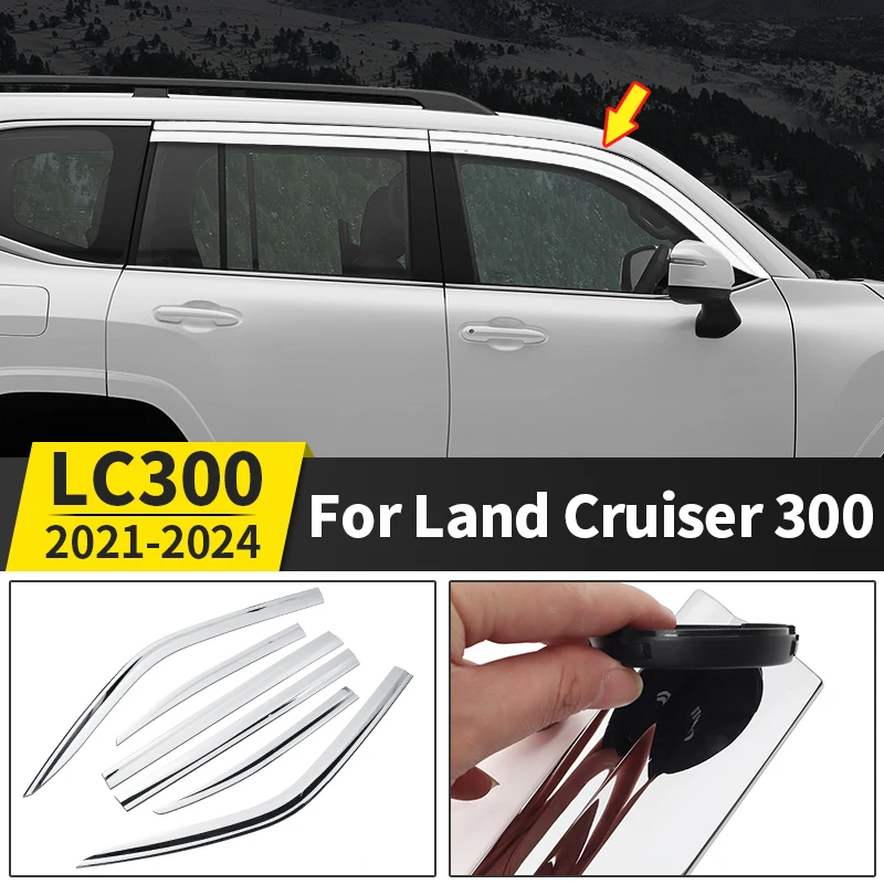 For 2021 2022 2023 2024 Toyota Land Cruiser 300 Full Chrome  Car Side Window Deflector Lc300 FJ300 Exterior Upgraded Accessories