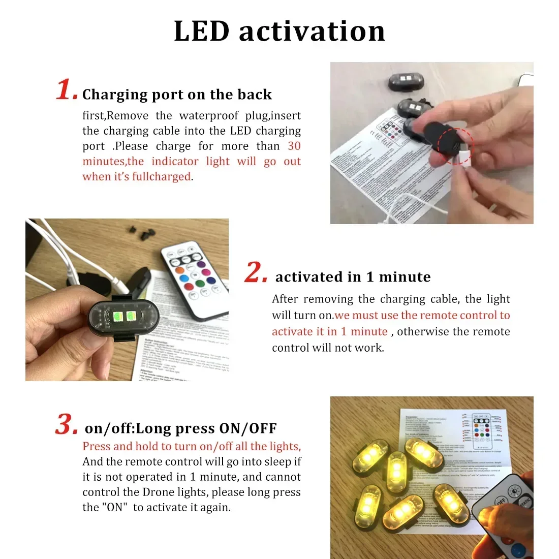 Wireless Light Aircraft Airplane Helicopter Warning Lights RGB Led Aircraft Strobe lights Motorcycle Lights LED Flash Position