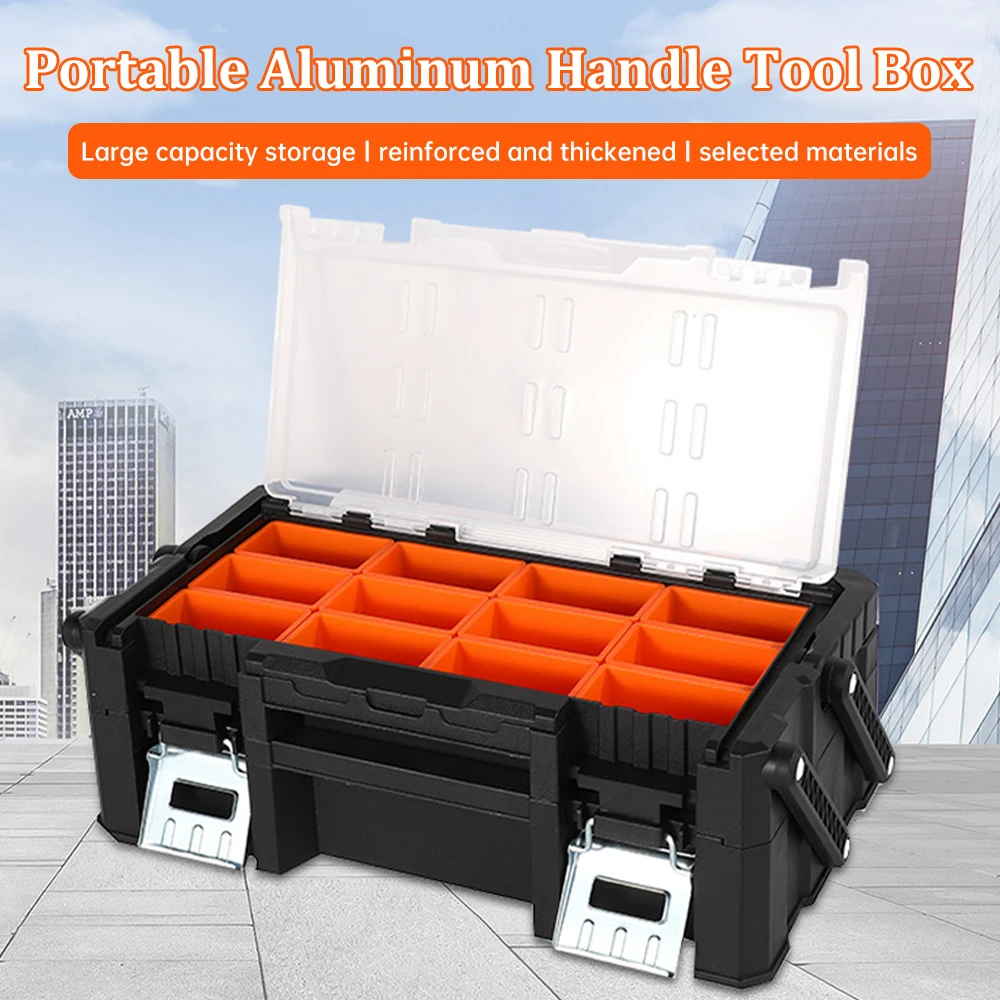 Portable Tool Box 2-layer Large Toolbox Plastic Tool Box Organizer Box Parts Storage Box Screws Hardware Tool Storage Box