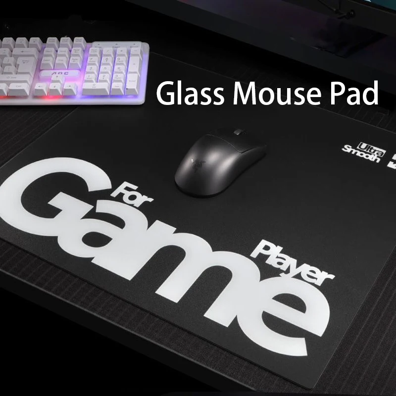 

Black White Glass Gaming MousePad For Gamer Pattern Upgrade Tempered Glass Smooth FPS Esport Desk Mat Office Table Mat Accessory