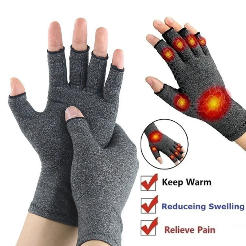 Warm Pressure Gloves Half-finger Mitten with Touch Screen Non-slip Silicone Mittens Compression Hand Gloves for Osteoarthritis