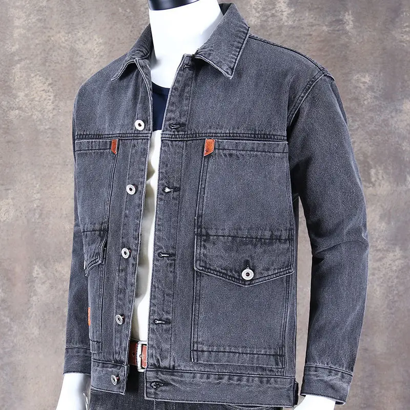 

New 2022 Cotton Denim Jacket Men Casual Solid Color Lapel Single Breasted Jeans Jacket Men Autumn Slim Fit Mens Jackets W185