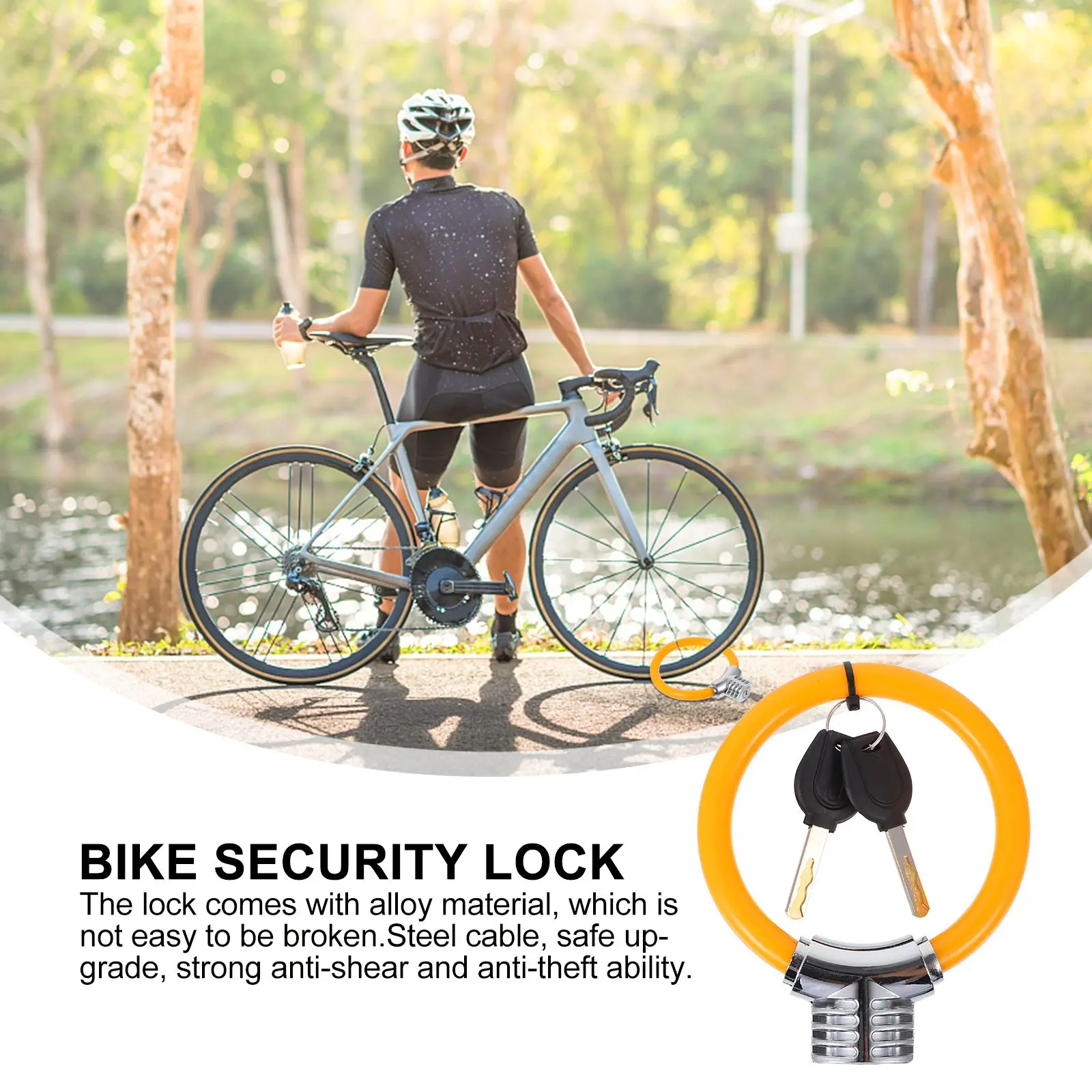 

Mini Ring Lock Bike Security Padlock Steel Cable Cycling Anti-theft Orange Thickened